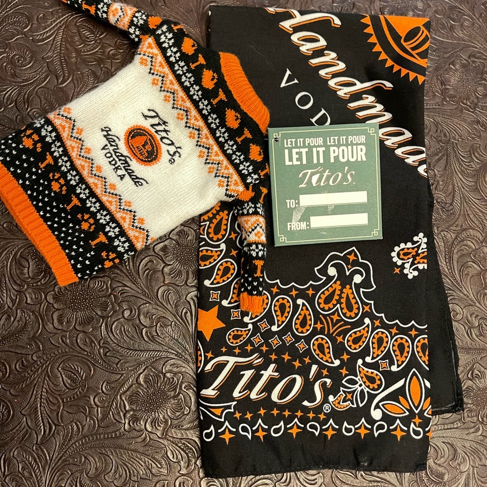 Tito's Vodka bottle Knit Sweater and Bandana Set